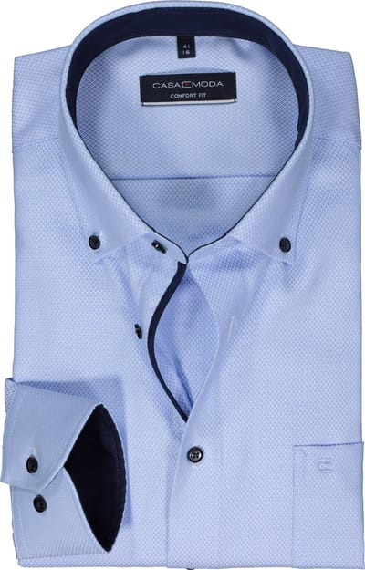 CASA MODA comfort fit overhemd - dobby - blauw - Strijkvrij - Boordmaat: 39