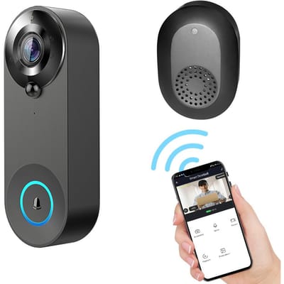 Deurbelcamera Draadloos met belbel Tuya APP 1080P HD 2-weg audio 5m Nachtzicht PIR Menselijk zwart