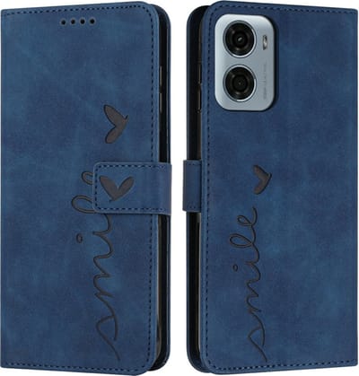 Coverup Hoesje - Geschikt voor Motorola Moto G05 / E15 Hoesje - Coverup Smile Book Case - Blauw