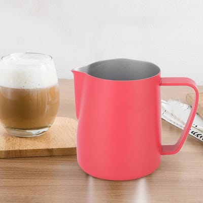 Pichet à mousse de lait en acier inoxydable 350 ml Mousseur Récipient Tasse pour Café Latte Ustensiles de café rouge rose