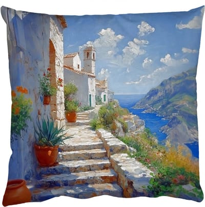 Sierkussens - Kussentjes Woonkamer - 50x50 cm - Trap - Huizen - Berglandschap - Zee