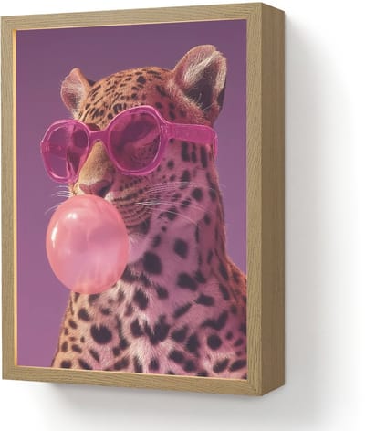 Wandlamp 30x40 cm - Oplaadbaar - Panter - Zonnebril - Kauwgombel - Roze - Wandlampen binnen woonkamer - Slaapkamer lamp - Decoratieve nachtlamp - Vloerlamp draadloos