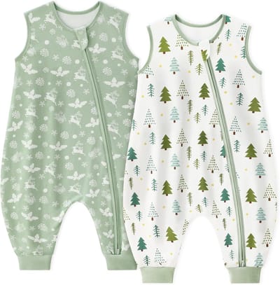 Dailygoods - Baby Slaapzak met Benen, 1.0 Tog - Set van 2, Groene Boom