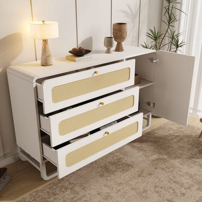 MODENUIT Dressoir - 3 Laden En 1 Deurkast - Voor Woonkamer, Hal Of Keuken - Hout En Metaal - 120x40x85 Cm - Wit