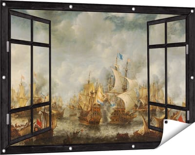 Gards Tuinposter Doorkijk Slag bij Terheide - Jan Abrahamsz. Beerstraten - 120x80 cm - Tuindoek - Tuindecoratie - Wanddecoratie buiten - Tuinschilderij