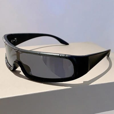 Klassieke Y2k Monoblock Zonnebril Mannen Stijlvol Laatste Punk Futuristisch Buiten Goggle Bril Stijlvol Gewikkeld Ronde Vorm UV400 Bescherming Oogbescherming 1PC black