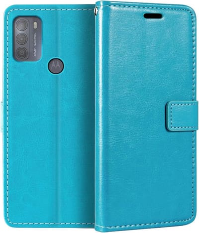Portemonnee Book Case Hoesje Geschikt voor: Motorola Moto G50 turquoise