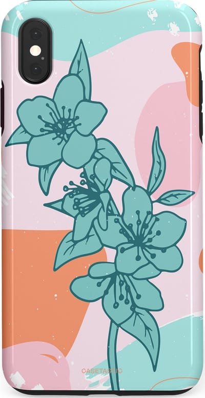 Casetastic hoesje geschikt voor Apple iPhone XS Max - Dubbellaagse bescherming - Roze Oranje Turqoise Bloemen Modern - Fashion Case - Wit Mintgroen Perzik Lichtroze