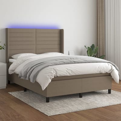 vidaXL - Boxspring - met - matras - en - LED - stof - taupe - 140x190 - cm