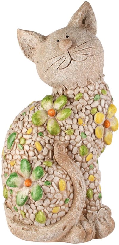 Dekoratief | Poes m/bloemen, groen/geel, magnesium, 21x19x41cm | A260545