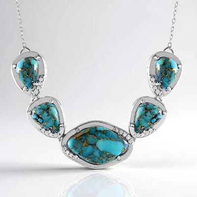 Cavill - Zilveren halsketting - 925 Sterling Zilver, Platinaverzilverd - 10,27 ct Blauwe Mohave Koper Turkoois & Tanzanian Zirkonia