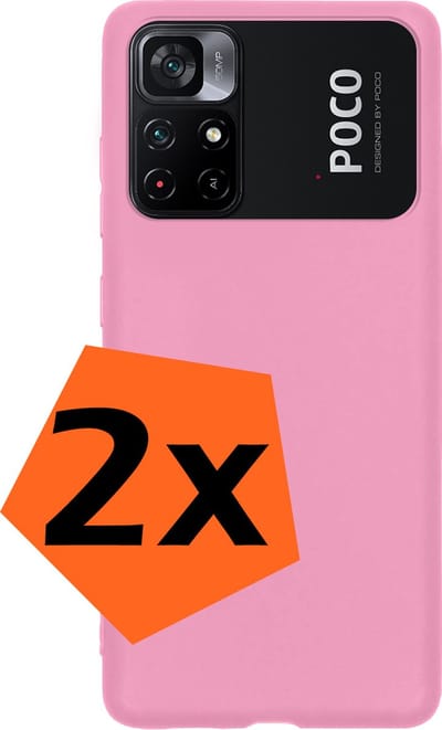 Hoes - 2 Stuks - Geschikt voor Xiaomi Poco M4 Pro 5G - Sterk & Shockproof - Case Siliconen - Back Cover - Telefoon Hoes - Lichtroze