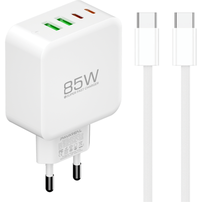 PAVAREAL K129 GaN 85 W Witte Oplaadset Ondersteunt Snelladen voor iPhone, iPad, MacBook, Samsung Telefoon