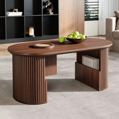 JOYNEXTBUY - Salontafel – Vintage Walnoot Look – Bijzettafel - Moderne Woonkamertafel - Verticale structuur – Houten Koffietafel