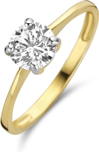 New Bling 9NBG-0196-54 Gouden Ring - Dames - Zirkonia - 6 mm - Solitair - Maat 54 - 4 Poot zetting - 14 Karaat - Goud