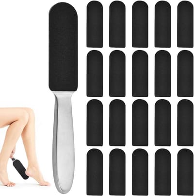 Dailygoods - Raspvijlen voor voetverzorging, 1 voetvijl met 20 navullingen voor pedicurevijlen, voetvijl van roestvrij staal met vervangend schuurpapier, eeltverwijderaar van roestvrij staal voor de droge