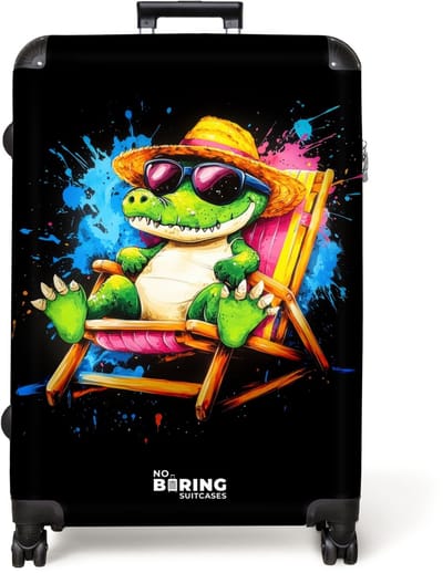 NoBoringSuitcases.com® - Koffer groot - Reiskoffer lichtgewicht - Zomerse krokodil met graffiti - Rolkoffer met 4 wielen - Grote trolley XL - 98 liter bagage