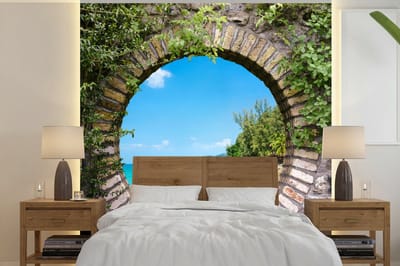 Behang - Fotobehang Strand - Zee - Doorkijk - Zomer - Breedte 300 cm x hoogte 300 cm