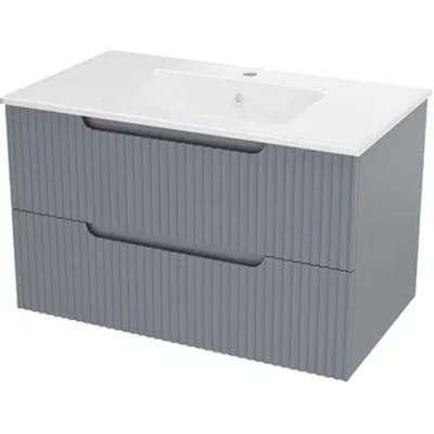 Aurlane Wastafelonderkast Emilien 50cm - Muizengrijs - Met 2 Lades - Met Mat Witte Wastafel