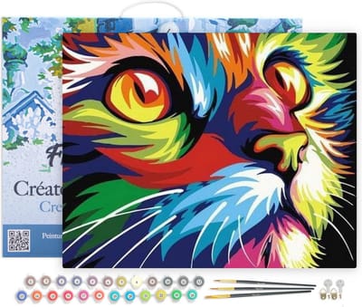 Figured'Art Schilderen op Nummer Volwassenen met lijst - Katachtige Pop-art - Handwerk acrylverf Kit DIY Compleet - 40x50cm Canvas al ingelijst
