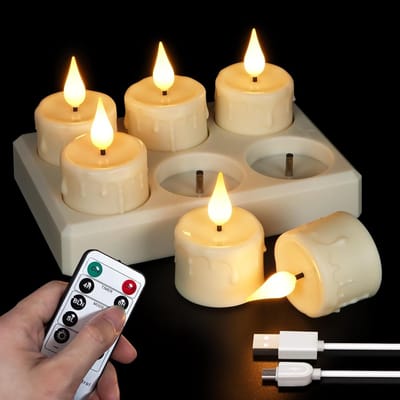 LED Theelichtjes - Elektrische Kaarsen - Sfeerverlichting Creëren - Oplaadbaar met Afstandsbediening - 6 Stuks - Warm Wit