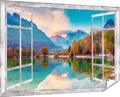 Gards Tuinposter Doorkijk Meer - 180x120 cm - Tuindoek - Tuindecoratie - Wanddecoratie buiten - Tuinschilderij