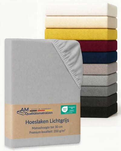 AM Qualitätsmatratzen Premium hoeslaken 70 x 180 cm (200gsm) in Lichtgrijs - Made in Germany - OEKO TEX gecertificeerd topper hoeslaken - Jersey hoeslaken - Fitted Sheets