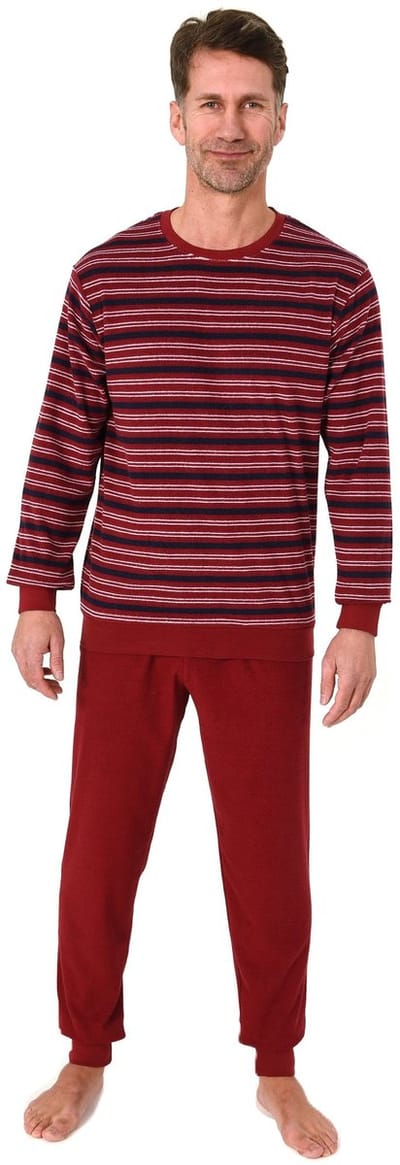 Heren pyjama in badstof met manchetten in een stijlvolle blokstreep-look - ook in oversize