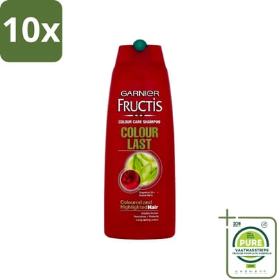 10 x Garnier - Fructis - Shampoo - Colour Last - 250 ml - Grootverpakking - Kleurbehoud - Gekleurd Haar - Antioxidant - Haarvoeding - Haarbescherming