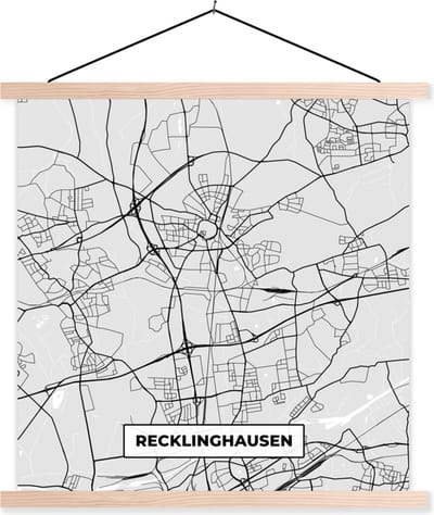 Posterhanger incl. Poster 40x40 cm - Schoolplaat - Kaart - Recklinghausen - Duitsland - Stadskaart - Plattegrond - Textielposter - Blanke latten - Stadskaart