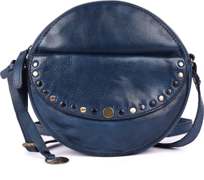Echte Italiaanse Leren Boho Ronde Crossbody Slingtas met Studs – Stijlvol, Duurzaam & Perfect voor Dagelijks Gebruik voor Dames