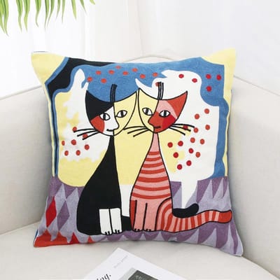 Résumé Van Gogh Miaou Broderie Complète Broderie Picasso Housse de Coussin Chevet Voiture Coussin 45 * 45Cm (Pillowcase)