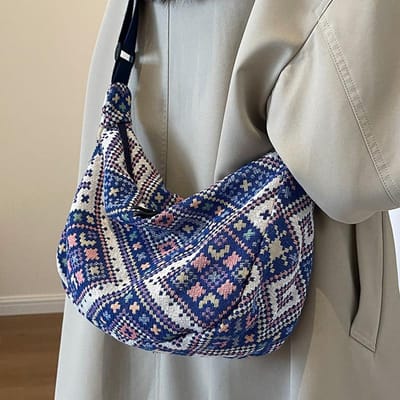 Vintage Dames Schoudertas Messenger Bag Trend Eenvoudige Rits Handtassen Etnische Stijl Canvas Schoudertas Kleine Tote Crossbody Tassen blauw