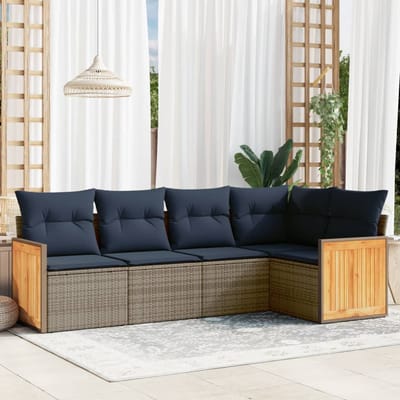 vidaXL - 5-delige - tuinbankset - met - kussens, - grijs - polyrotan