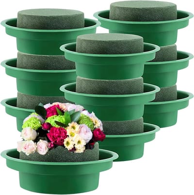 16 Stuks 12cm Bloemschuim met Schalen, Ronde Bloemschuim Blokken voor Bruiloft Decoratie en DIY Creaties, Geschikt voor Verse en Gedroogde Bloemen