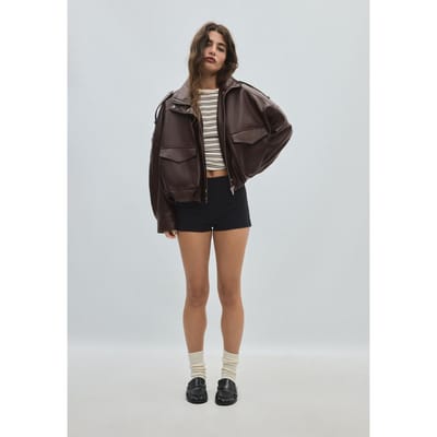 Stradivarius Oversized jack met leereffect  Bruin L
