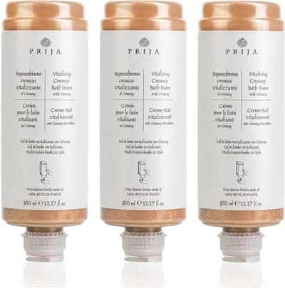 PRIJA Voedende badvloeistof met gouddeeltjes, romige schuim, ginseng, navulling voor dispenser 360 ml - 3 Stuk