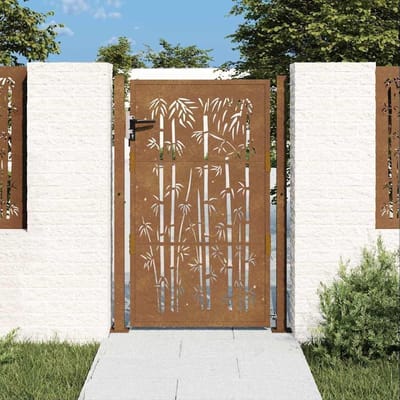 Metalen Tuinpoort - Hekdeur Omheining - Tuin Toegang - Onderhoudsvrij Cortenstaal - 105 x 130 cm - Roestbruin