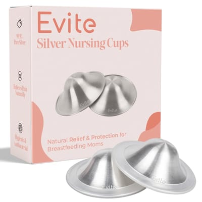 Evite Silver Nursing Cups - 999 Zilver - Inclusief Ringen & Opberghoesje - Zilveren Tepelkapjes - Tepelbeschermers - Medium Size
