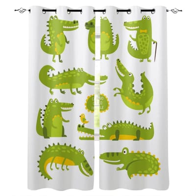 Groen Dier Krokodil Cartoon Raamgordijnen Slaapkamer Keuken Decor Gordijnpaneel Raamgordijnen voor Woonkamer 135W x 60H(cm)