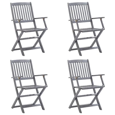 vidaXL - Set - van - 4 - klapstoelen - met - kussens, - gemaakt - van - massief - acaciahout.
