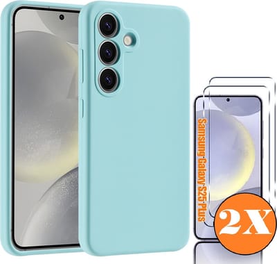 Hoesje geschikt voor Samsung Galaxy S25 Plus Hoesje siliconen Mint Groen zacht TPU backcover - Met gehard glas screenprotector Galaxy S25 Plus / S24 Plus - 2 stuks