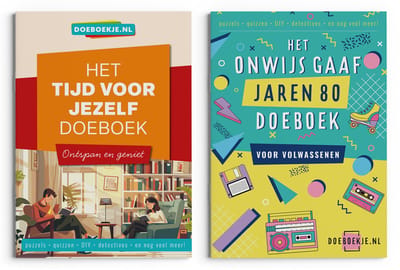 Tijd voor Jezelf + Onwijs Gaaf Jaren 80 Doeboek - voor volwassenen - puzzelen, hersenkrakers, escapespellen/detectives, spelletjes - brievenbus cadeau