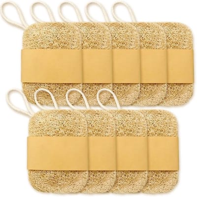 Natuurlijke luffa-sponzen, vierkant 7 x 10 cm, ideaal als zeepbakje en spoelspons voor douche, badkamer en keuken