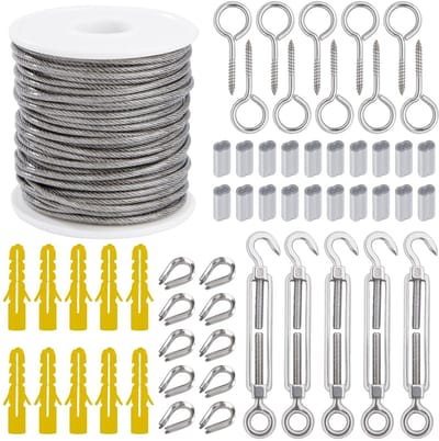 Wire Rope 30 m 2 mm Stainless Steel Cable with Eyelets Garden Wire with Sheathed M5 Cable Tensioner Turnlock Wire Rope Clamp for Suspension Curtain Rope Washing Line