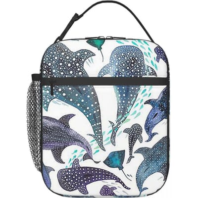 Walvishaai, Rog en Zeedier Speel Geïsoleerde Lunchtas voor Vrouwen Kinderen Draagbare Voedseldozen Thermische Lunchbox Tote One Size gray