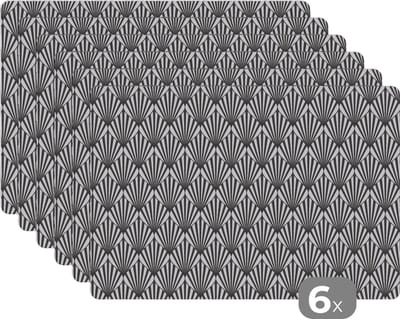 Placemat - Placemats kunststof - Patronen - Abstract - Zwart - Art Nouveau - 45x30 cm - 6 stuks - Hittebestendig - Anti-Slip - Onderlegger - Afneembaar