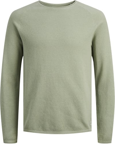 JACK & JONES Hill knit crew neck slim fit - heren pullover katoen met O-hals - saliegroen melange
