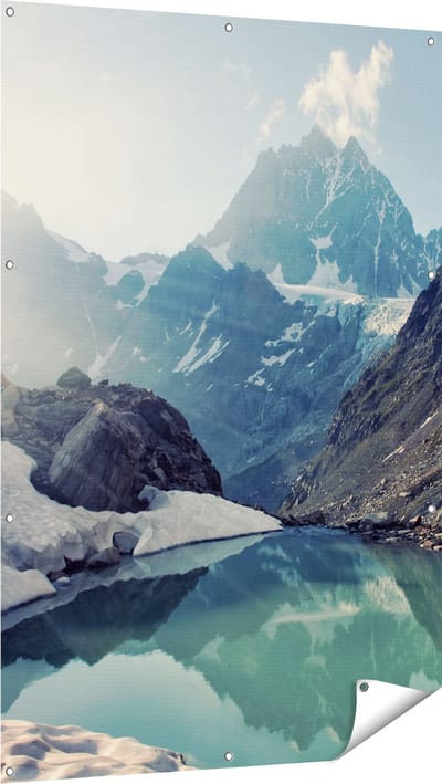 Gards Tuinposter Landschap berg meer - 100x150 cm - Tuindoek - Tuindecoratie - Wanddecoratie buiten - Tuinschilderij