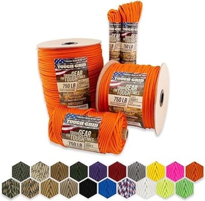 TOUGH-GRID PC100 340kg Paracord - 100% Nylon Miliaire Specificatie type IV - Geschikt voor het leger, kamperen en noodgevallen - Neon (Safety) Oranje